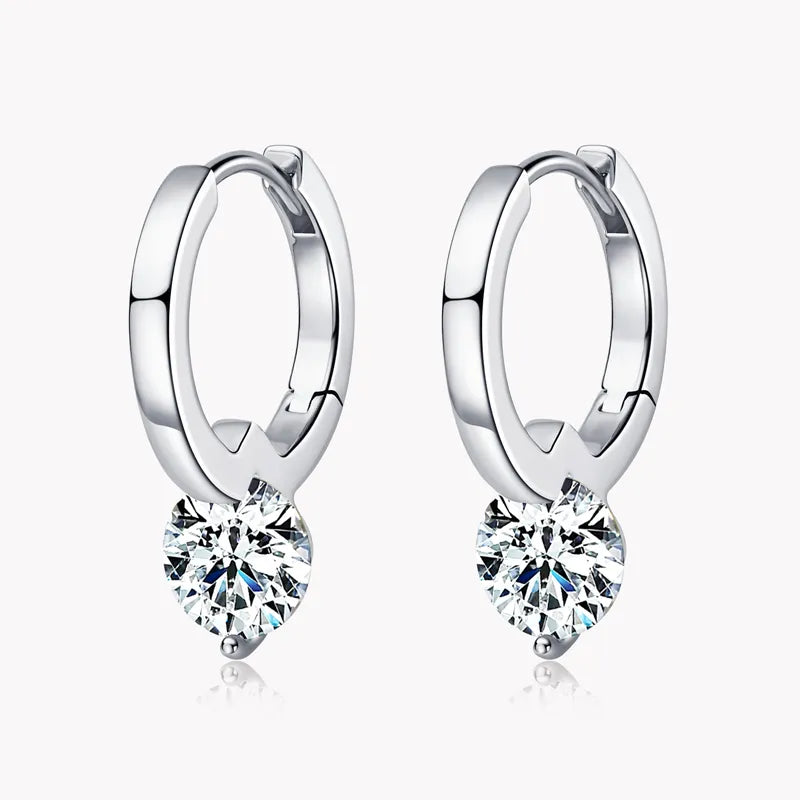 Solitaire 1ct D Moissanite Earrings, Sterling Silver