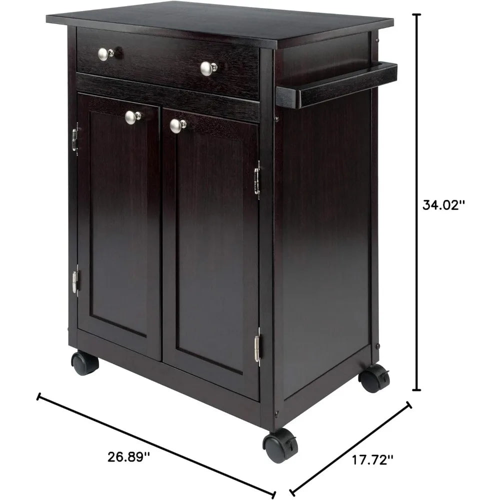 Kitchen Cart Equipped w/towel rack, drawer, shelves, & four casters wheels