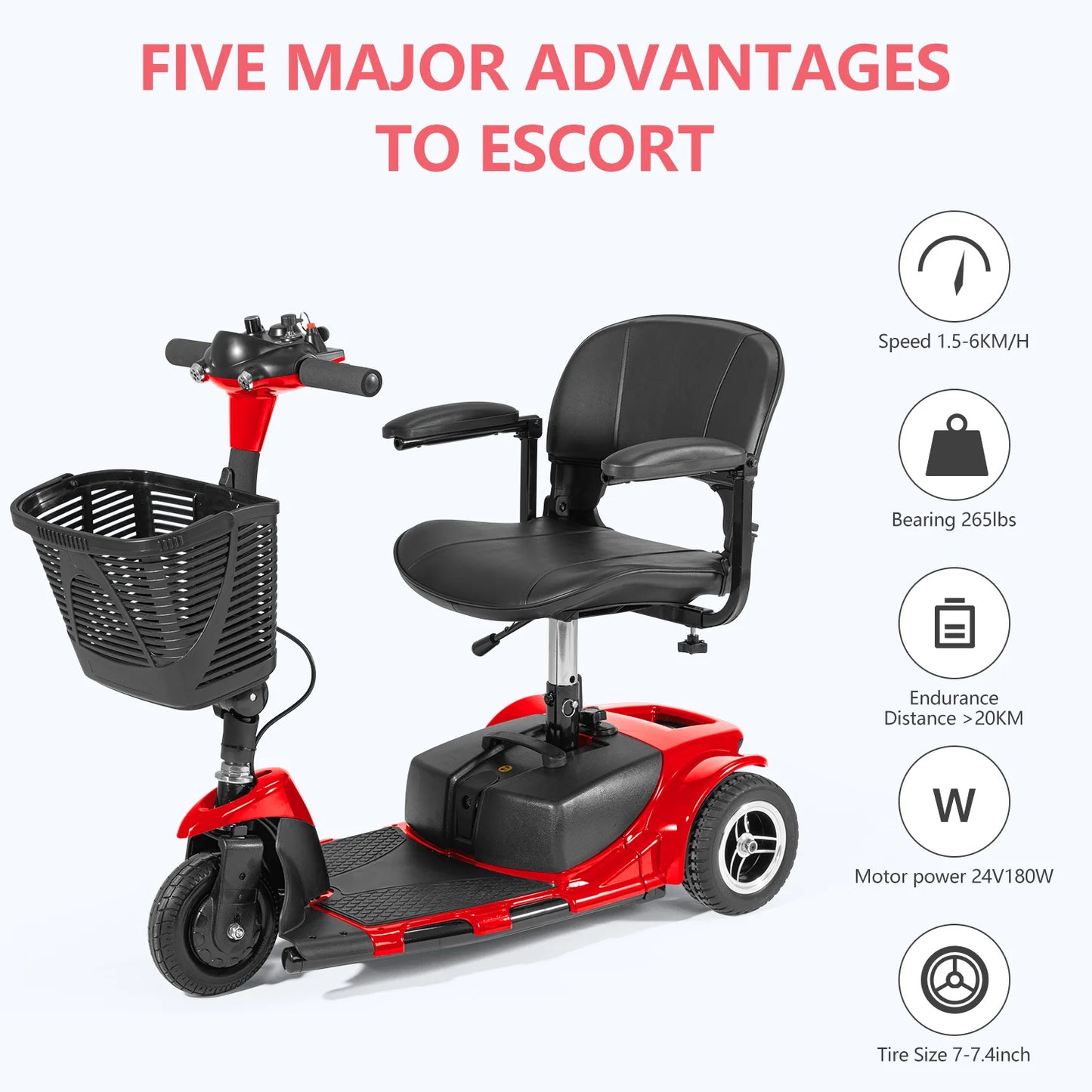 3 Wheel Mobility Scooter Electric with Lights Collapsible