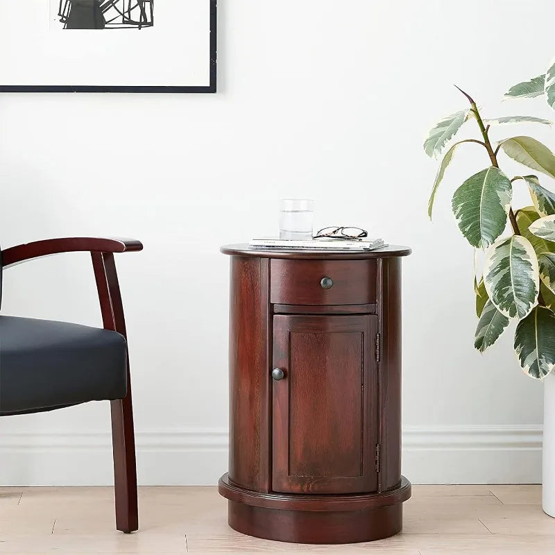 Keaton Round Side Storage End Table, 26" X 17.75", Cherry