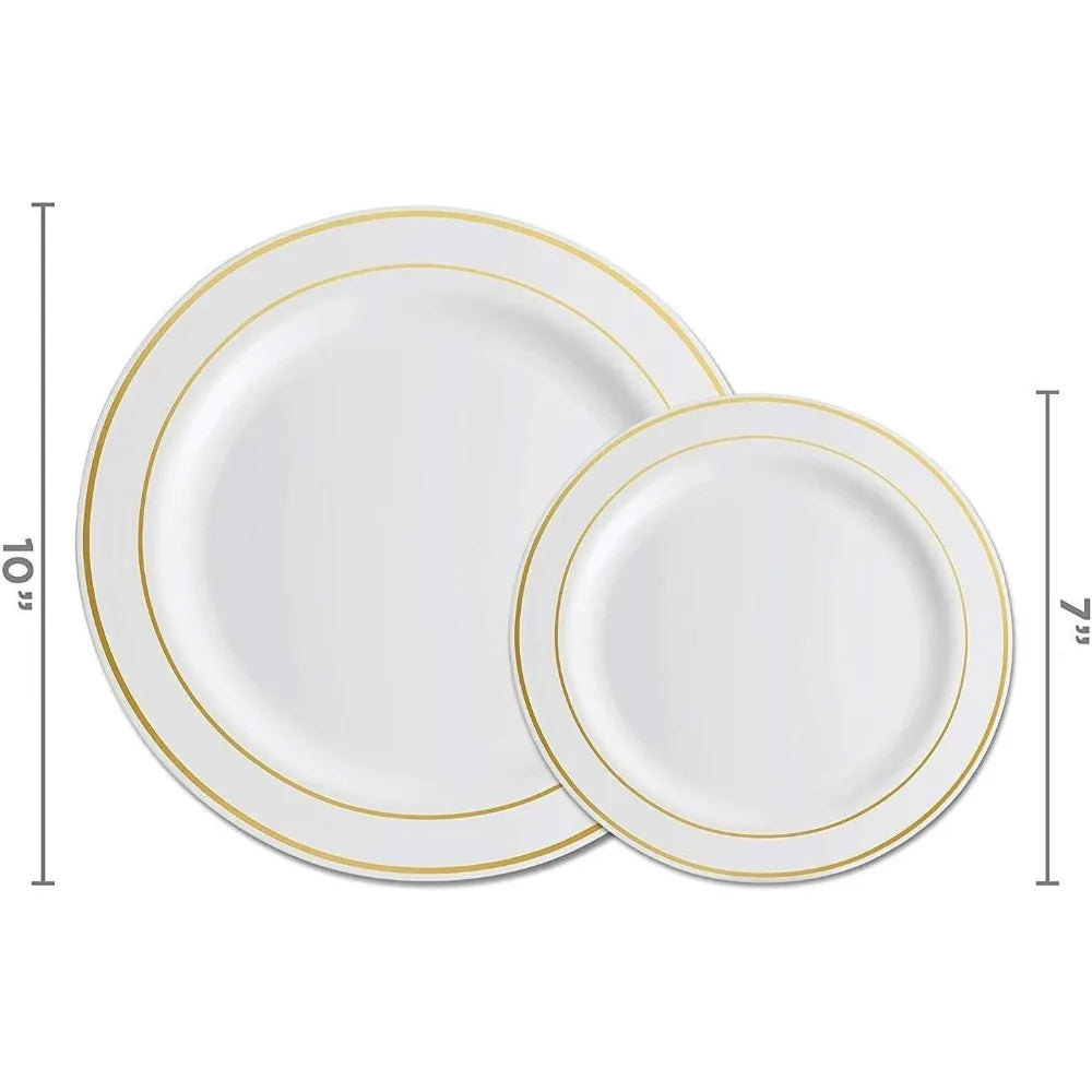 600 Piece Gold Plastic Dinnerware Set, For 100 Guests