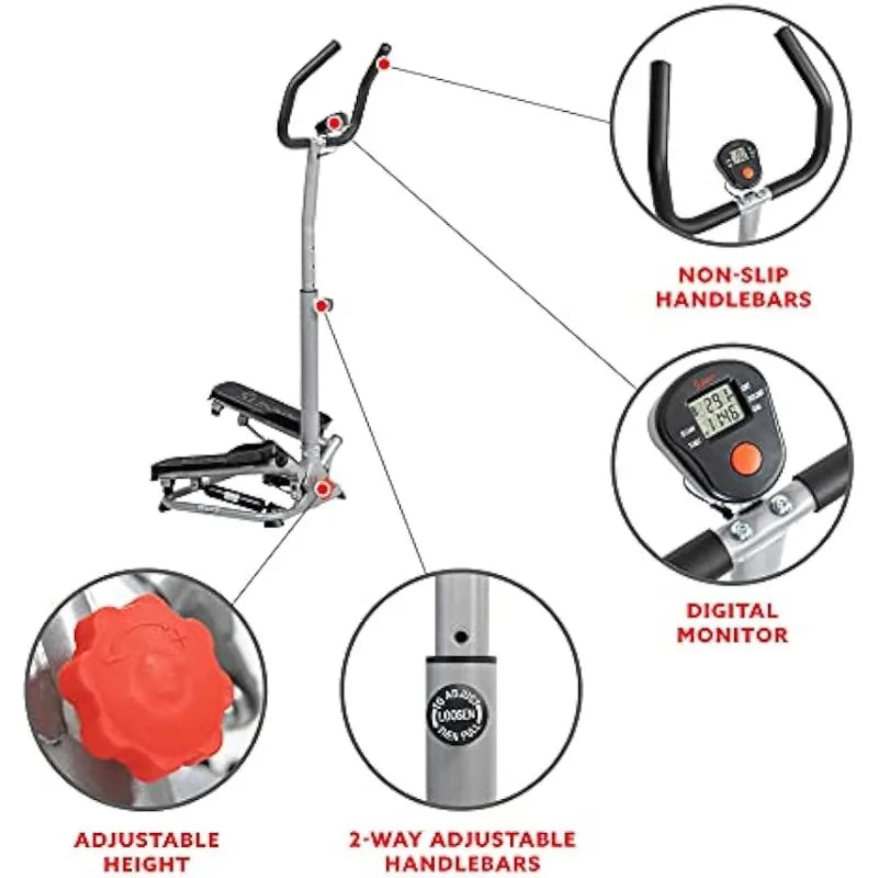 Sunny Health & Fitness Twisting Stair Stepper w/Handlebar and Digital Display