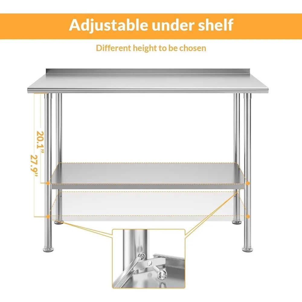 High Load Bearing w/Undershelf & Backsplash, 24 * 48 Inch - Workshops, Kitchens