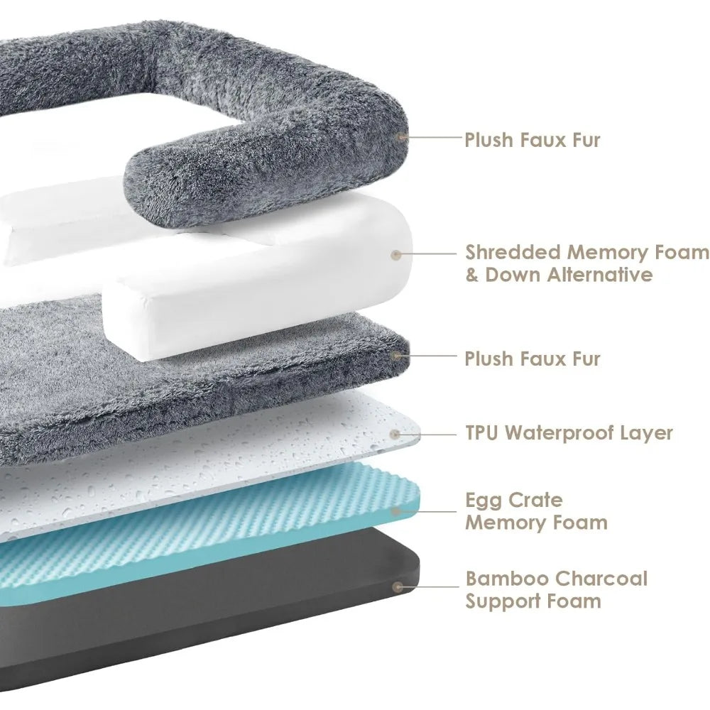 Waterproof Faux Fur Human Dog Bed Memory Foam