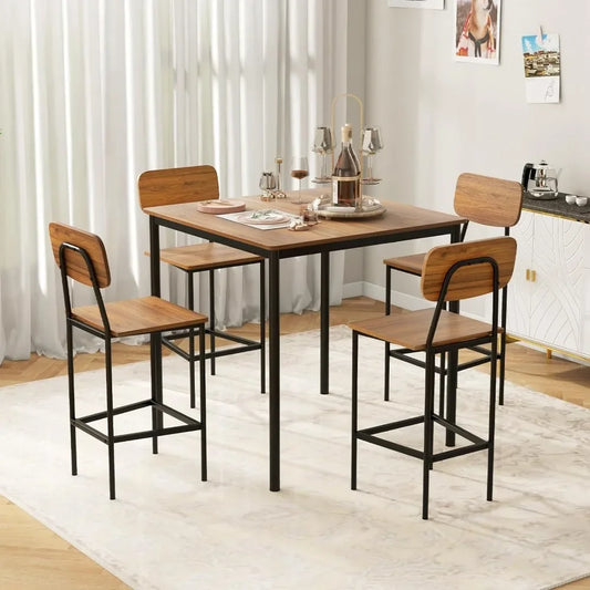 Space-Saving Counter Height 5-Piece Dinette Set w/4 Bar Stools