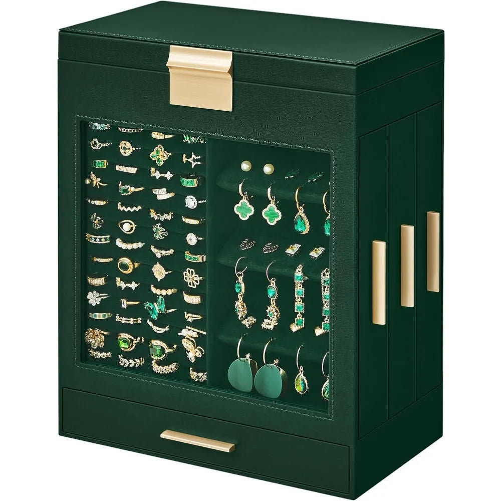 SONGMICS 5-Layer Jewelry Organizer w/3 Side Drawers, w/Glass Window