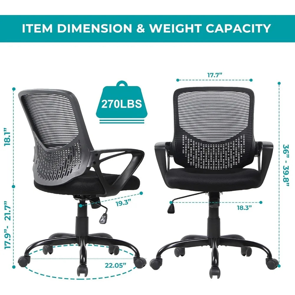 Ergonomic Home/Office Desk Chair Mid Back, Rolling, Swivel, Lumbar Support