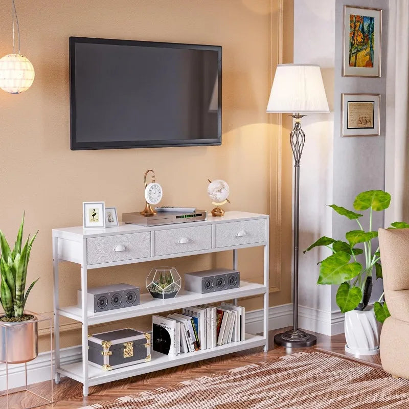 White 47" Console Sofa/entryway Table w/3 Drawers & Display Shelves