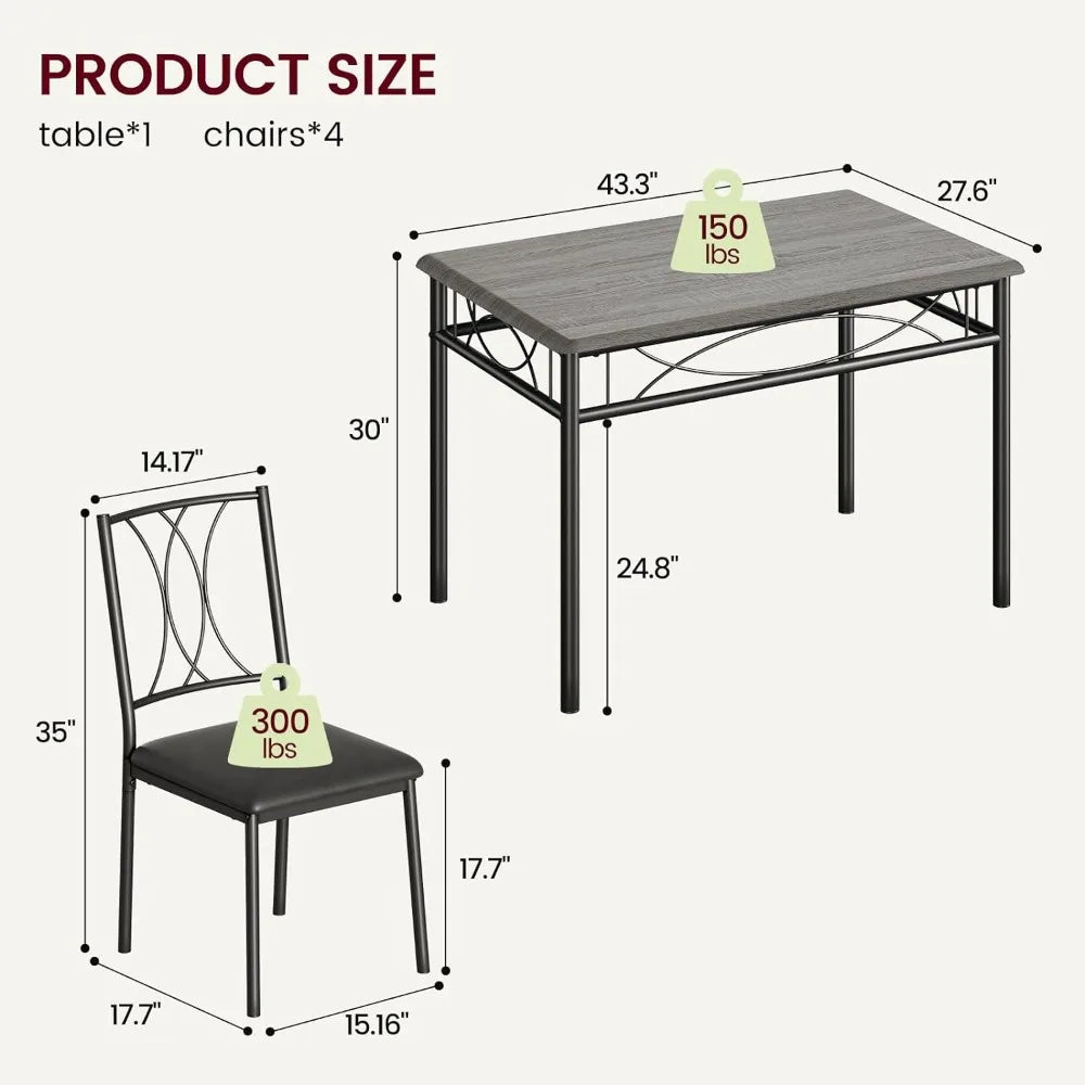 Bar Counter Height Table with 4 PU Upholstered Chairs 5-piece Set