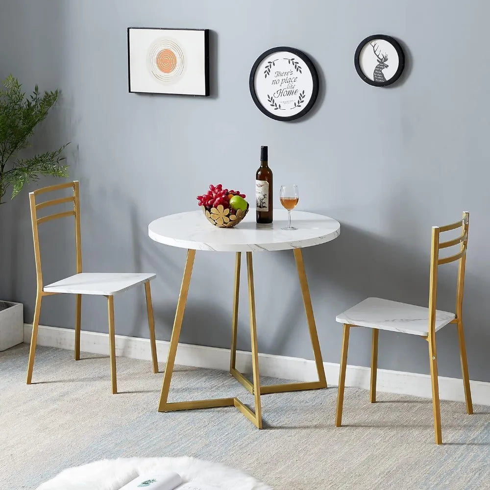 VECELO Small Round Dining Table Set for 2