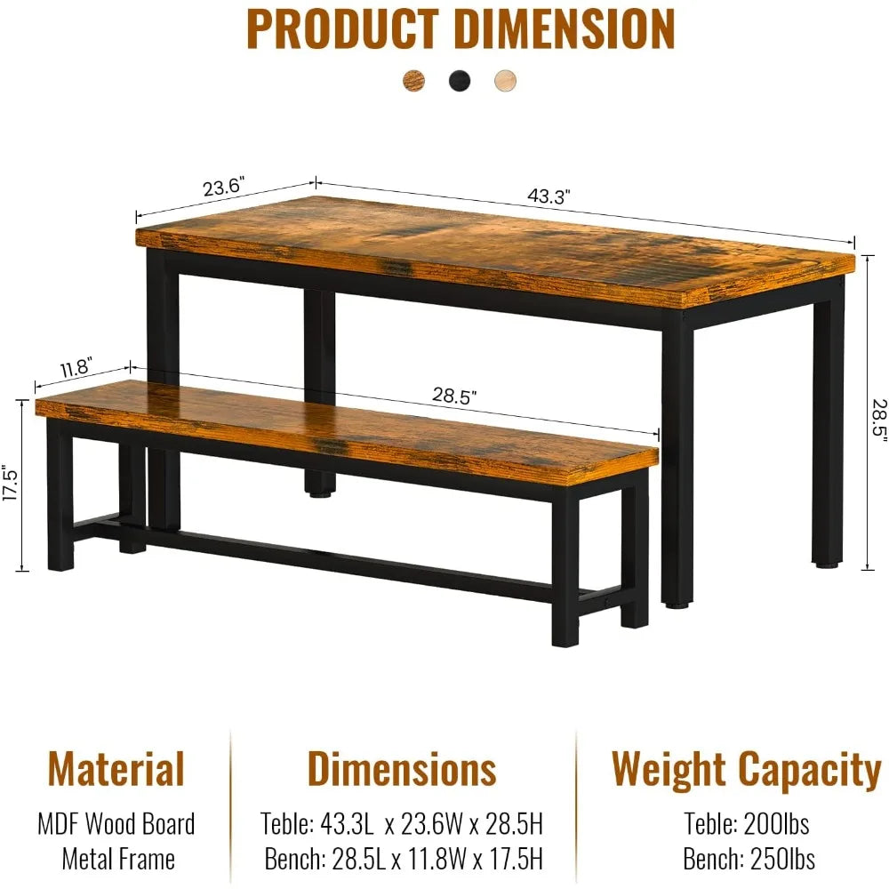 Dining Room/Kitchen Table Set, w/2 Benches