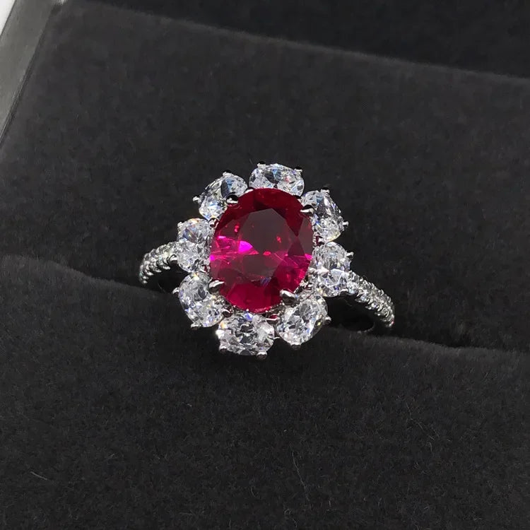 Solid Platinum PT950 2 Carat Ruby/Blue Diamond Ring 14K Gold