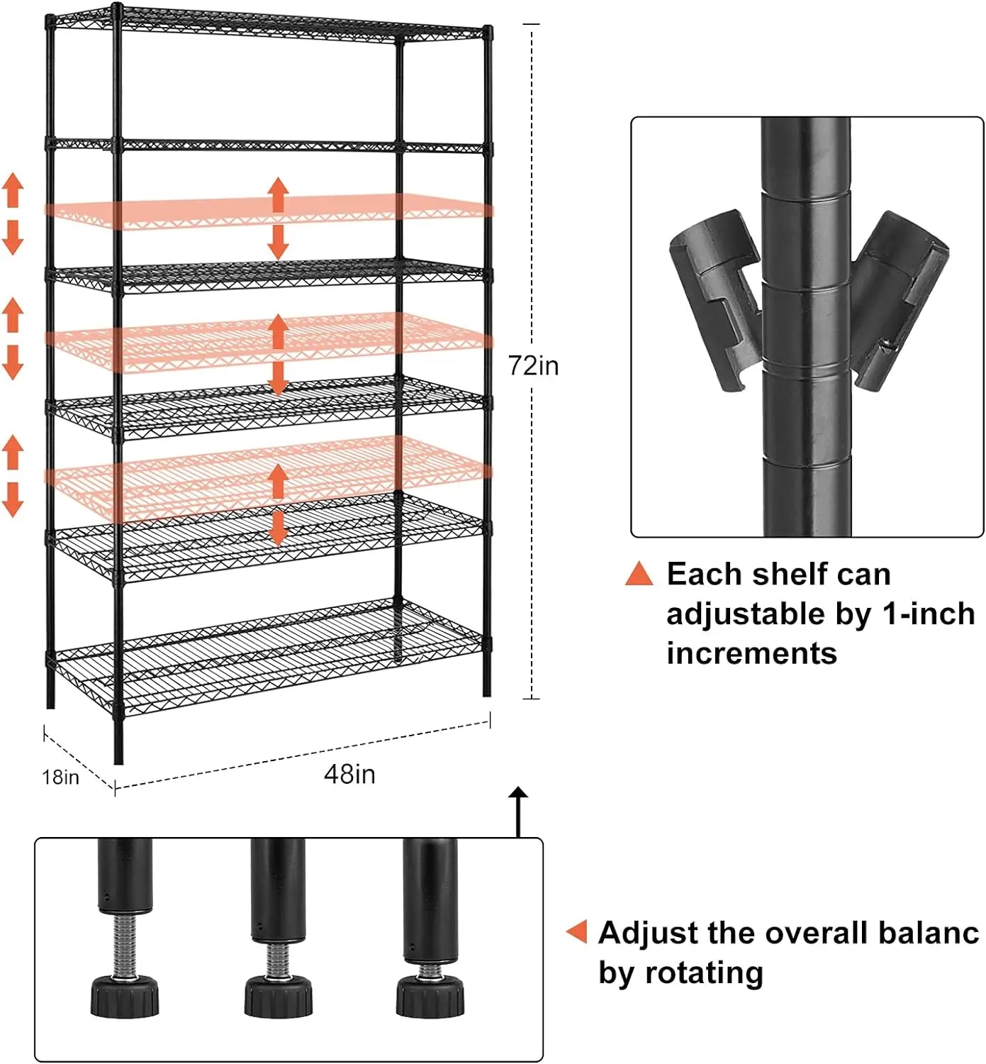 Commercial Heavy Duty Storage Shelving Unit, 6000Lbs Capacity