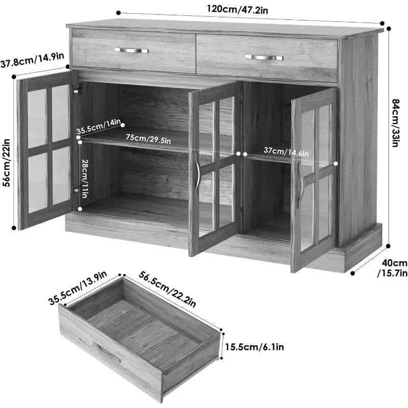 Buffet Cabinet with 2 Storage Drawers & Shelves