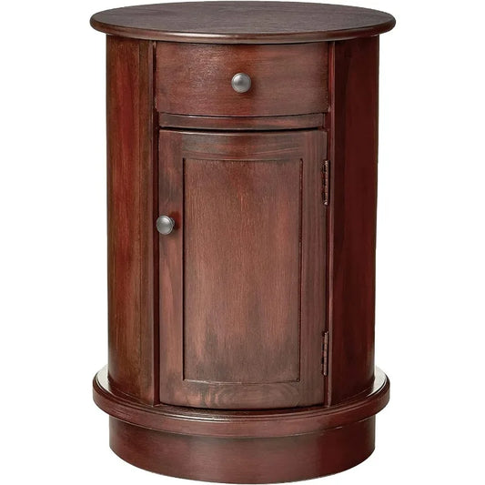 Keaton Round Side Storage End Table, 26" X 17.75", Cherry