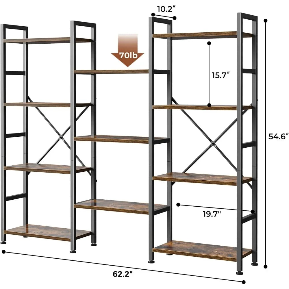 4 Tier Bookcase with 11 Open Display Shelves, Wide