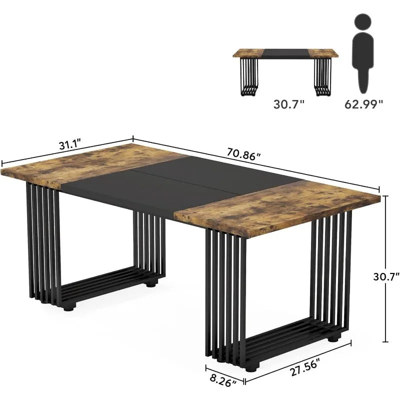 6-8 Person Industrial Dining Table, Wood and Metal