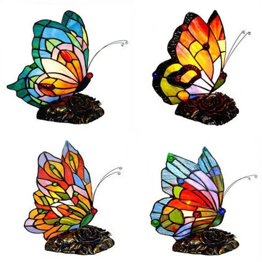 Retro Tiffany Table Lamp Stained Glass Butterfly