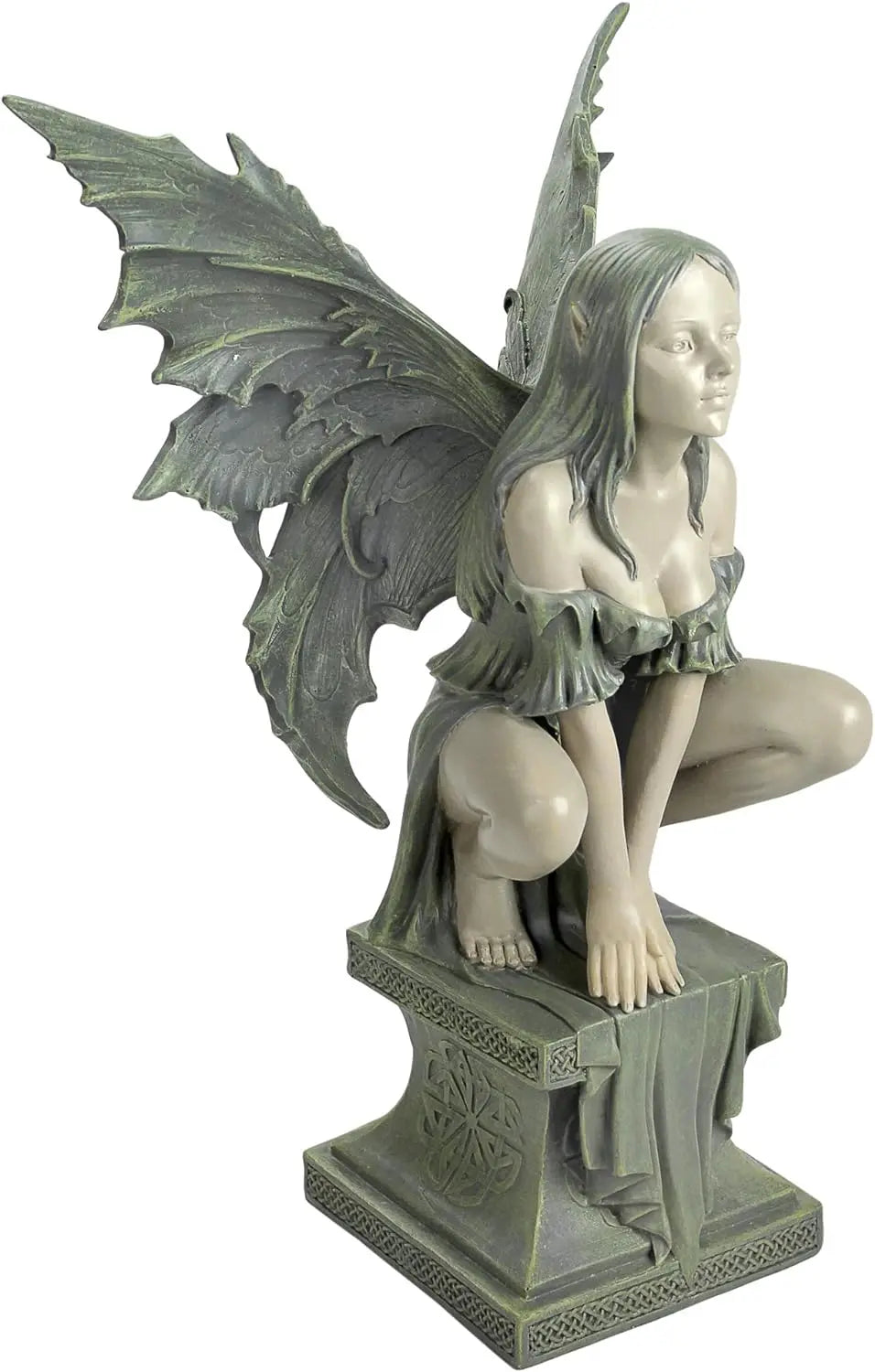 Celtic Fairy's Perilous Perch Outdoor Garden Statue, Large 19", 2-Tone Stone